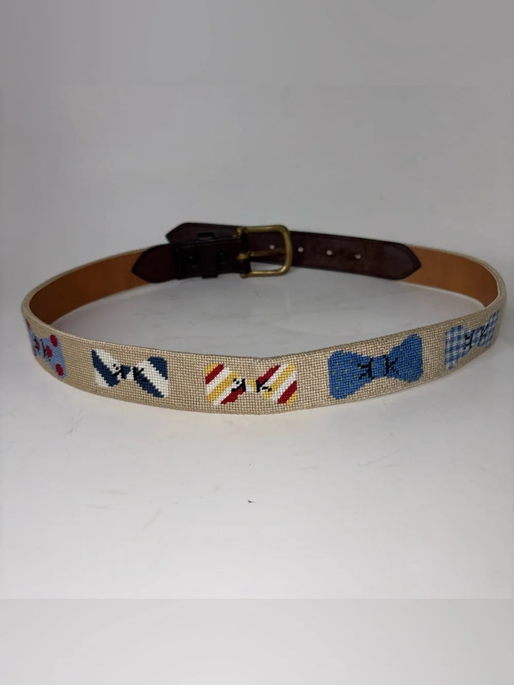 Kids Needlepoint And Leather Handmade Bow Ties Theme Size 32 Golf Classic